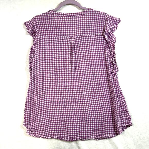 Old Navy XL Gingham Top Linen Purple Flutter Sleeve Coquette Cottage Summer Soft - Picture 3 of 7